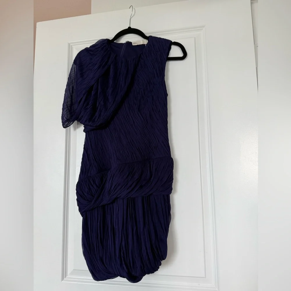 NWT TORY BURCH One-Sleeve Draped Silk-Plissé Mini Dress $2,298 0